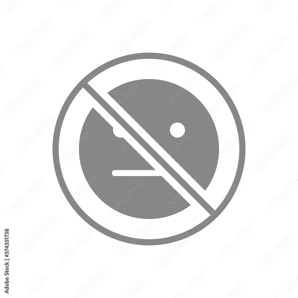 Forbidden sign with a expressionless emoji gray icon. No emotions, indifferent symbol Forbidden sign with a expressionless emoji gray icon. No emotions, indifferent symbol