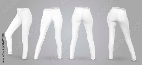 Women’s leggings mockup in front and back view, isolated on a gray background. 3D realistic vector illustration