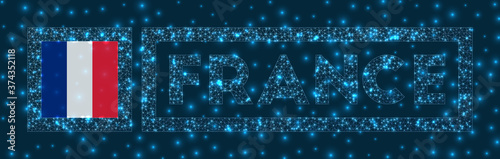 France badge. Flag of France in glowing network geometric style. Beautiful vector illustration.