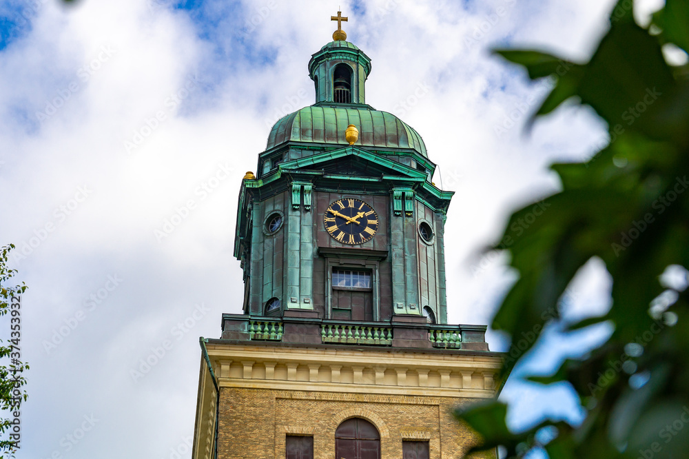 Gothenburg cathedral, Sweden with a blue sky and clouds.