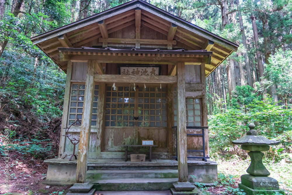 Naklejka premium Maruike Pond located near the base of Mt. Chokai in the small town of Yuza, Yamagata, Japan