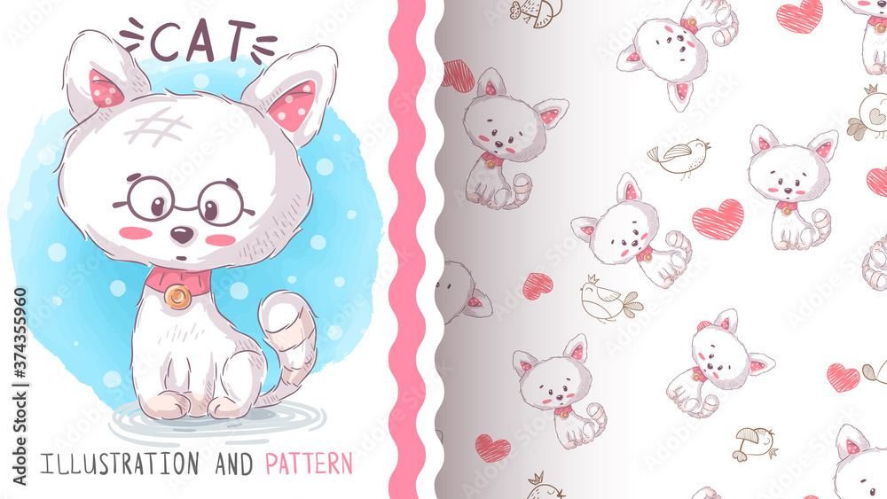 Cute love kitty - seamless pattern