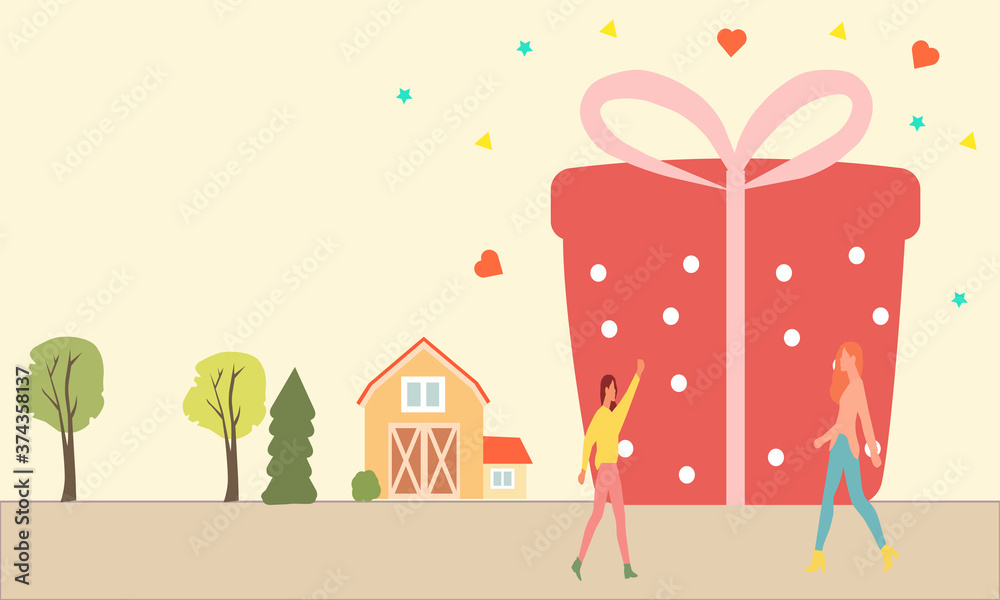 A very big gift and small people, vector graphics