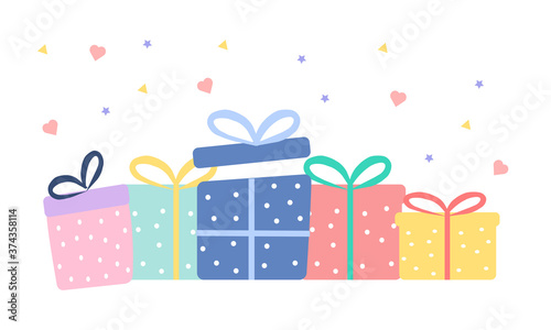 A lot of different gifts on a white background, vector chart