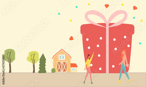 A very big gift and small people  vector graphics