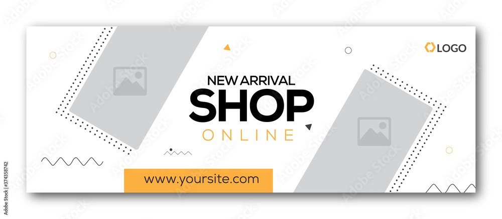 shop online facebook cover page timeline web ad banner template design with photo place modern layout - obrazy, fototapety, plakaty 
