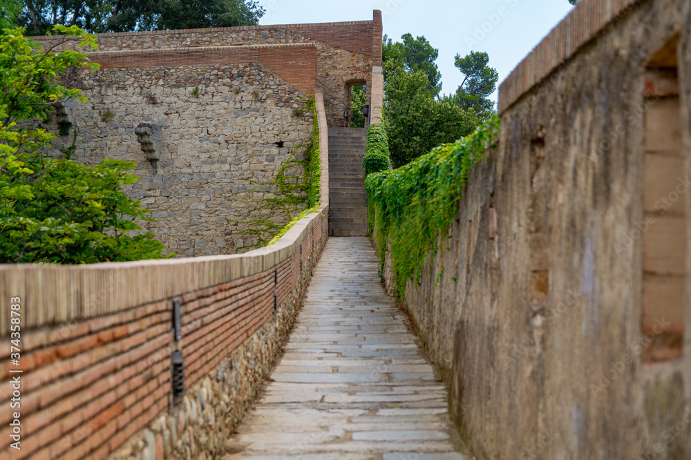 Walkway on top of the city wall in Girona.