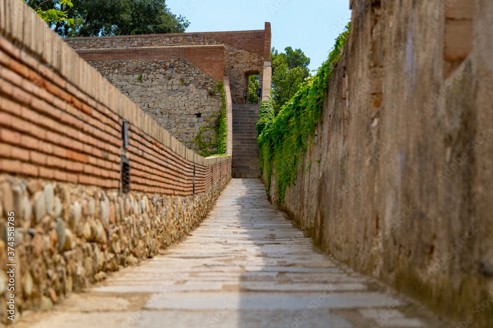 Walkway on top of the city wall in Girona.