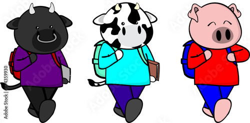 school kid animals cartoon collection in vector format