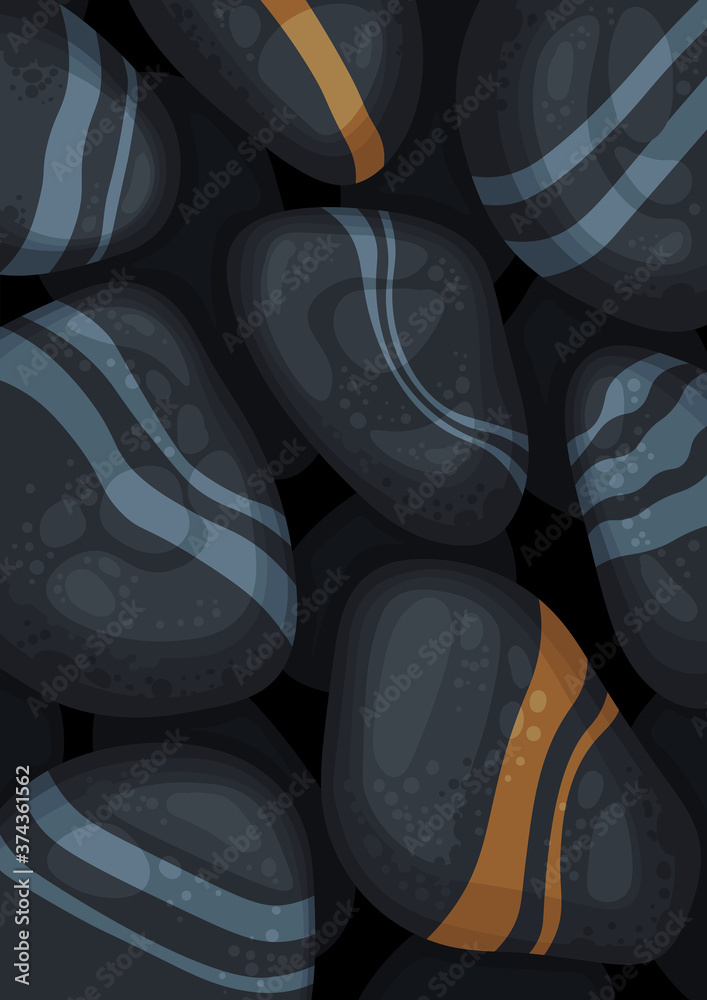 background black pebbles with stripes and gold
