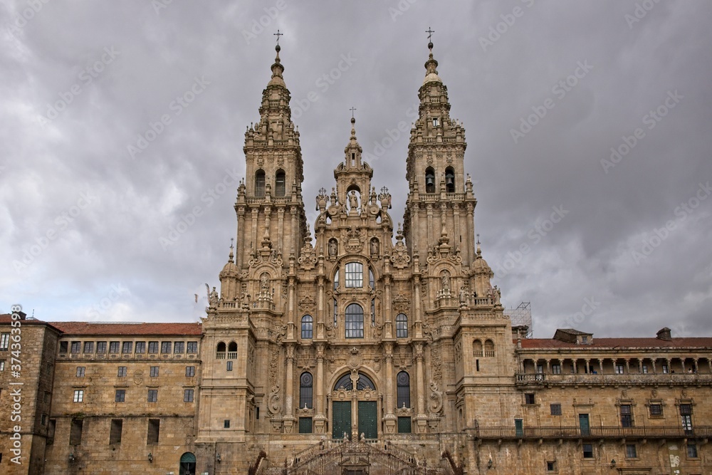 Front view of the Cathedral of Santiago de Compostela