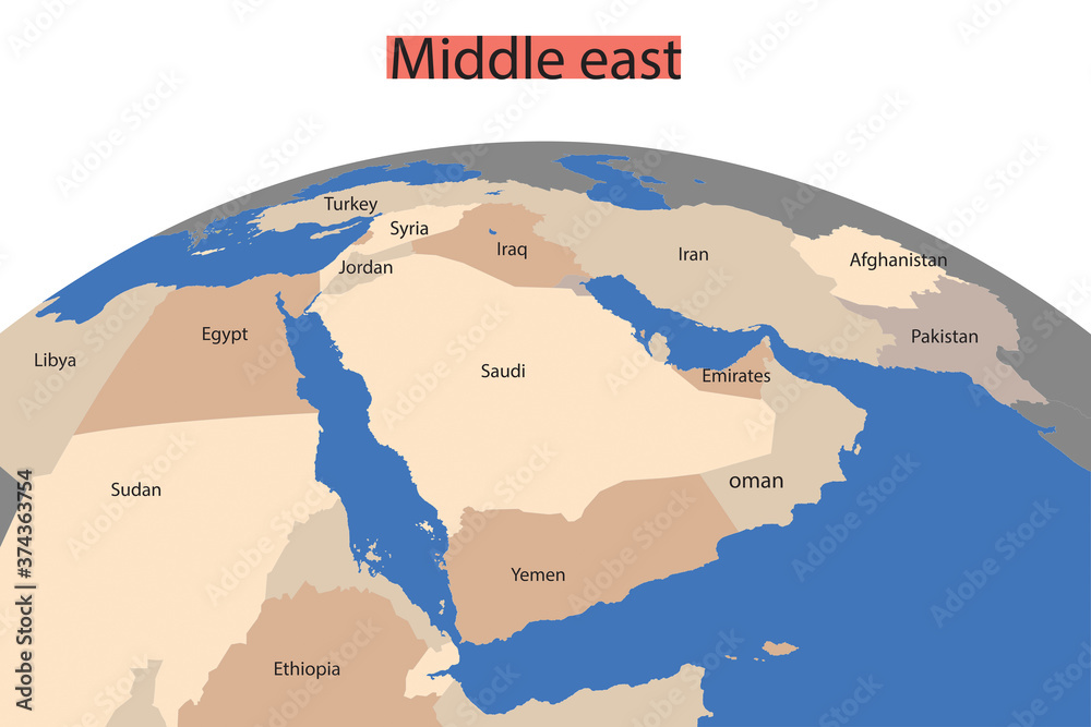 Map of the Greater Middle East. Arab World Stock Illustration Adobe Stock