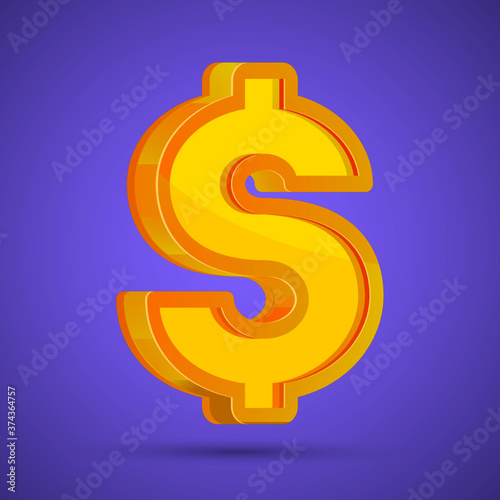 3d Golden Dollar Vector sign Icon. 3d vector American money icon. Modern orange dolar sign on purple background. Seasonal sales and discounts. Vector illustration.