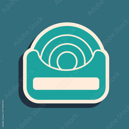 Green Dental floss icon isolated on green background. Long shadow style. Vector.
