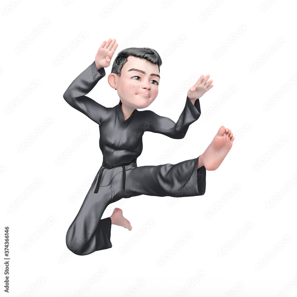 karate boy cartoon is doing a jump attack karate boy cartoon is doing a jump attack