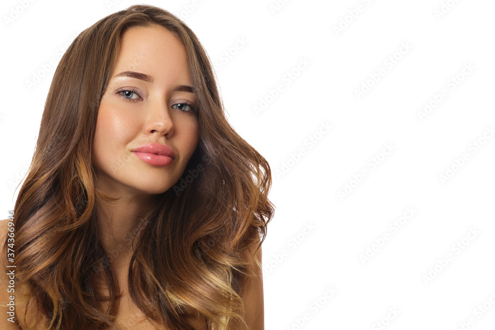Portrait of a beautiful woman with big curls. isolated on white background Portrait of a beautiful woman with big curls. isolated on white background