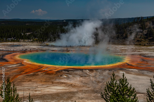 The Grand Prismatic Spring of Yellowstone National Park as seen from the overlook platform