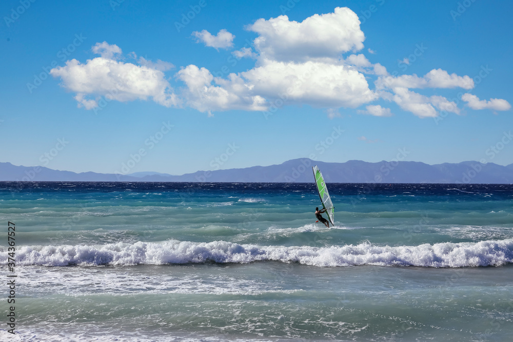 Windsurfing in the Mediterranean between Rhodes and Turkey