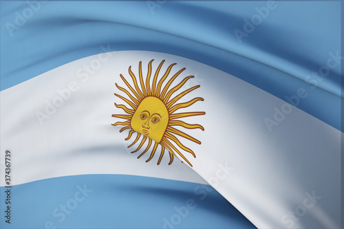 Waving flags of the world - flag of Argentina. Closeup view, 3D illustration.