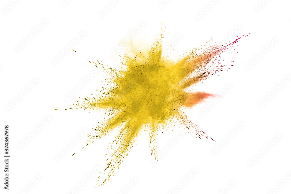 Yellow powder explosion isolated on white background. Yellow powder explosion isolated on white background.