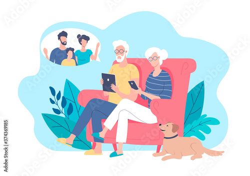Grandparents talking to their children using mobile internet technology