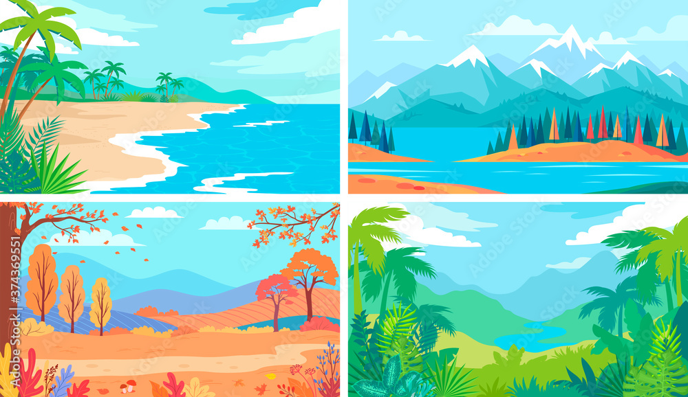 Four different nature beautiful landscape illustration 