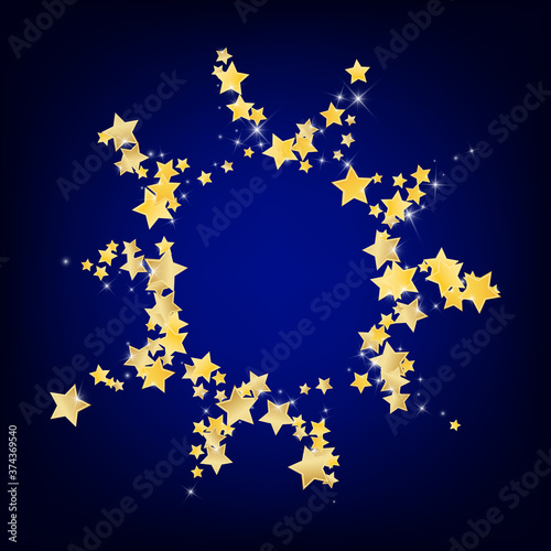 Yellow Light Stars Vector Blue Background. 