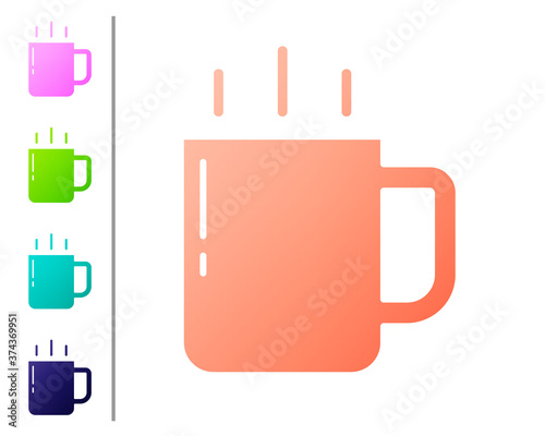 Coral Coffee cup icon isolated on white background. Tea cup. Hot drink coffee. Set color icons. Vector.