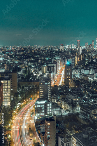 Night view of Tokyo City  traffics and buildings.