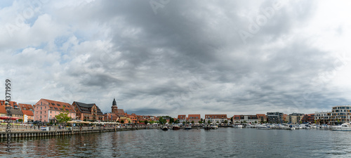 the harbor and old town of Waren on Lake Mueritz in Germany