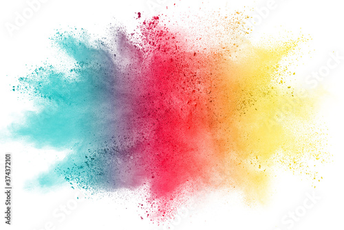 Colorful powder explosion on white background. © piyaphong