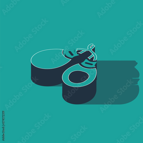 Isometric Musical instrument castanets icon isolated on green background. Vector.