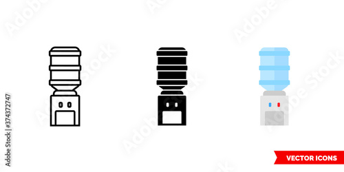 Water dispenser cooler icon of 3 types color, black and white, outline. Isolated vector sign symbol.