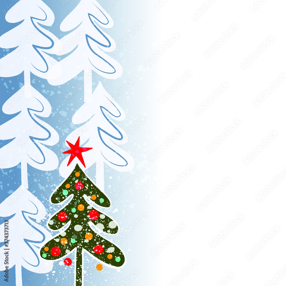 Chrismas card with Christmas trees. Copy space. Vector illustration.