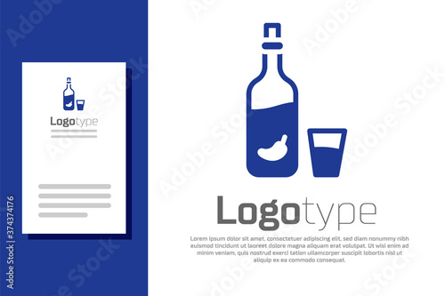 Blue Vodka with pepper and glass icon isolated on white background. Ukrainian national alcohol. Logo design template element. Vector.
