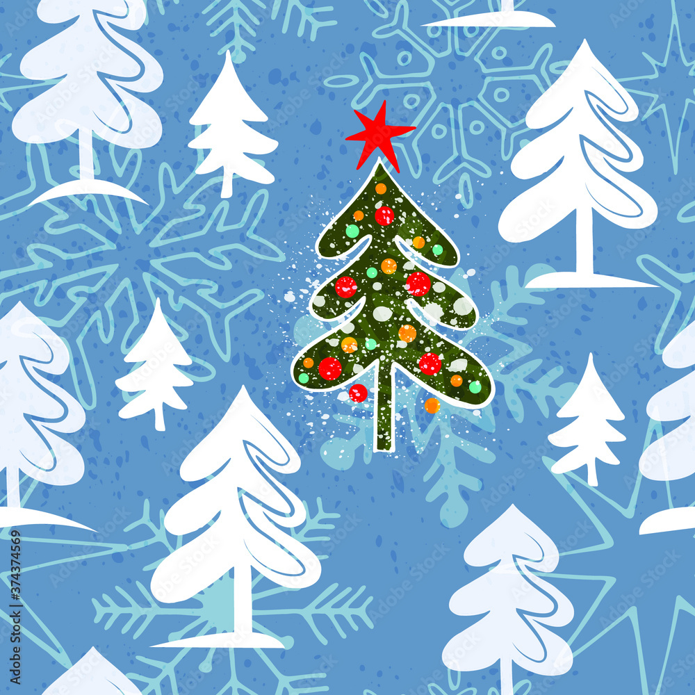 Obraz premium Christmas seamless pattern with Christmas trees. Winter background.