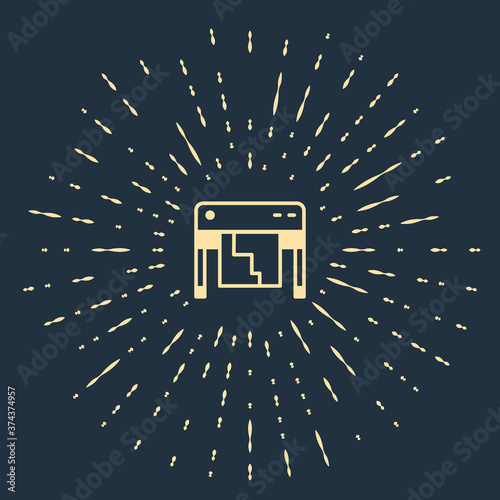 Beige Plotter icon isolated on blue background. Large format multifunction printer. Polygraphy, printshop service. Abstract circle random dots. Vector.