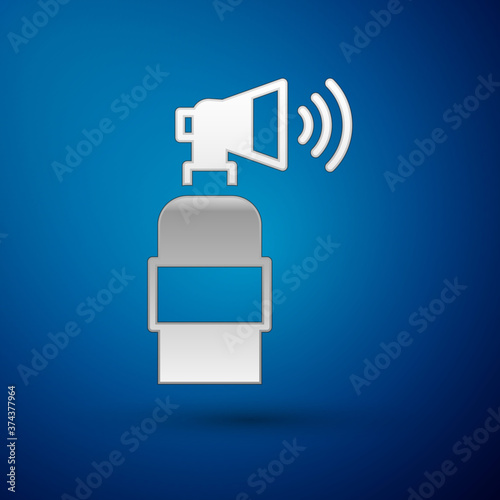 Silver Air horn icon isolated on blue background. Sport fans or citizens against government and corruption. Vector.