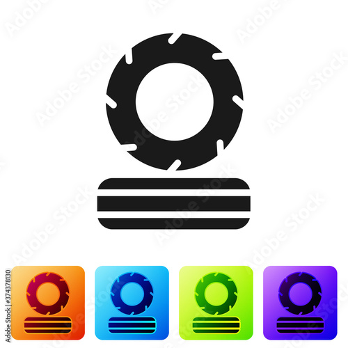 Black Lying burning tires icon isolated on white background. Set icons in color square buttons. Vector.