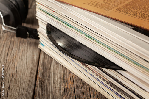 Photography Old vinyl records in a stack.