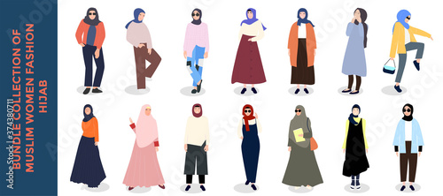 hijab styles for women. set of hijab fashion for Muslim women around the world. Islamic hijab styles for Muslim girls photo