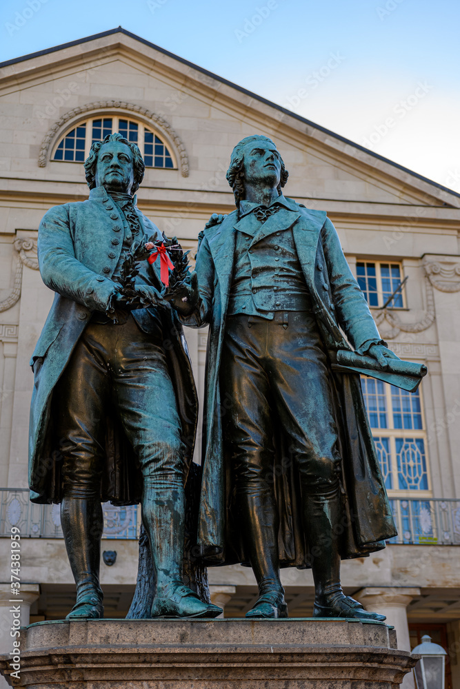 Weimar, Thuringia, Germany: monument of Goethe and Schiller