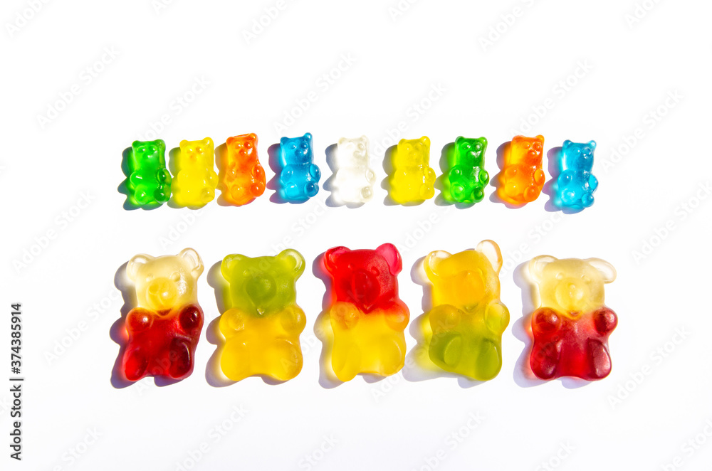Sweet candy jelly bears of multicolor on white background Sweet candy jelly bears of multicolor on white background
