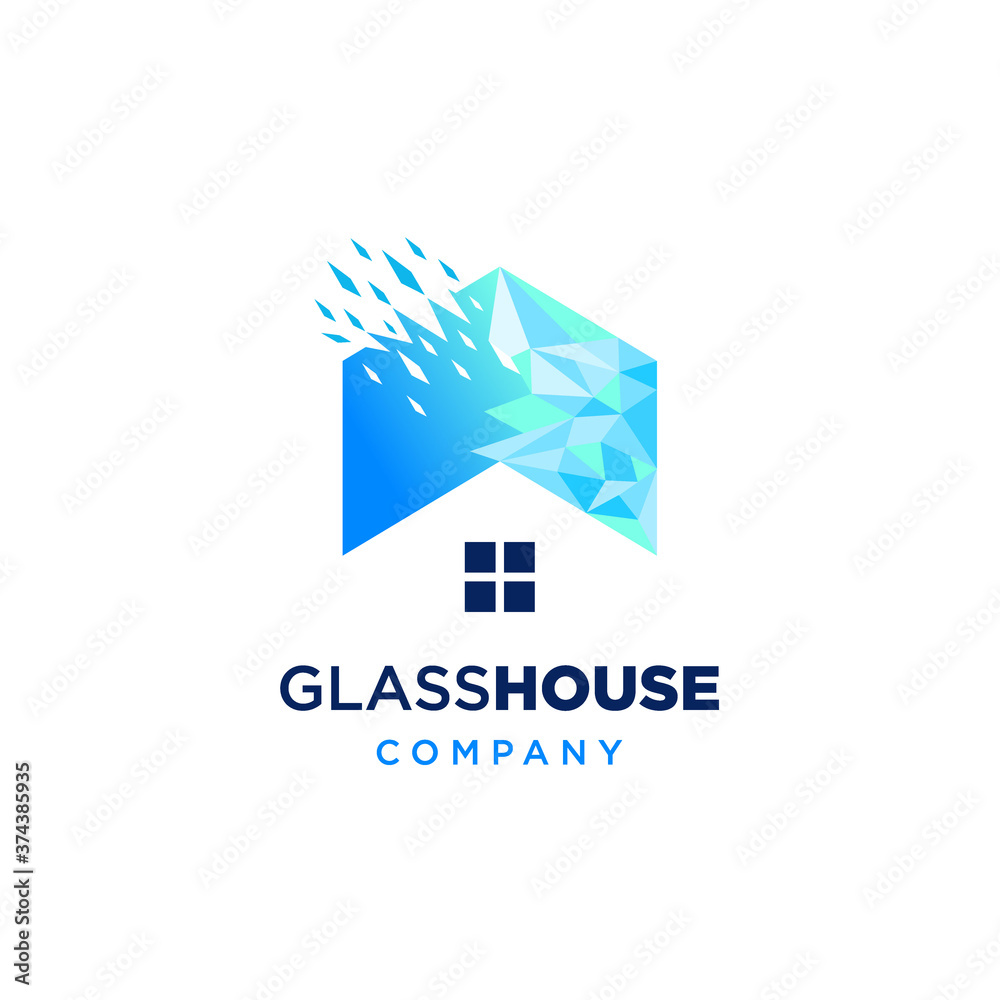 blue low poly house real estate logo template blue low poly house real estate logo template