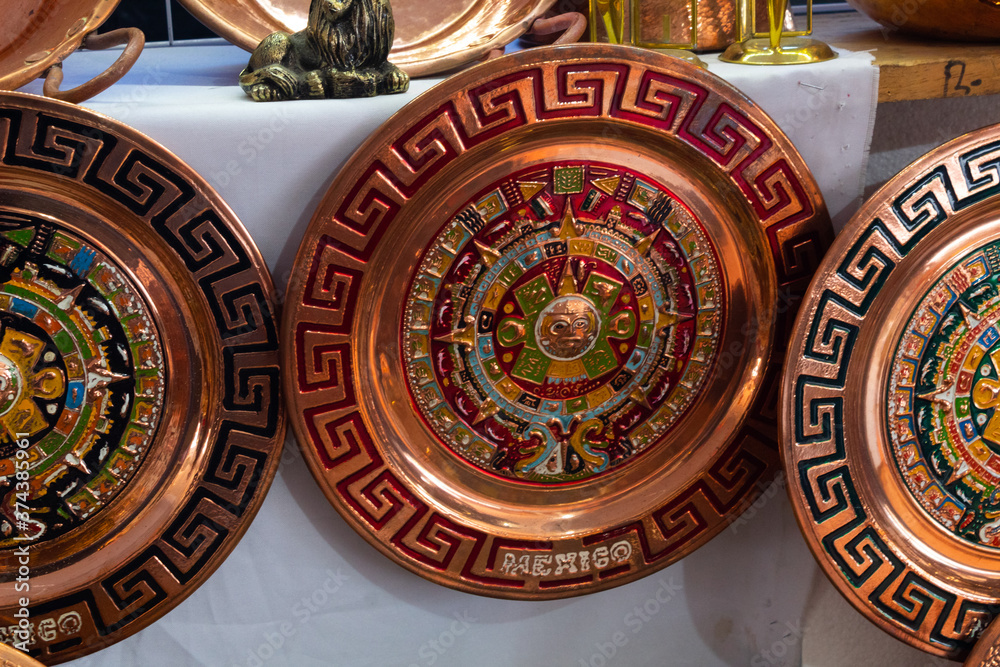 Sale of Mexican bronze handicrafts in local market
