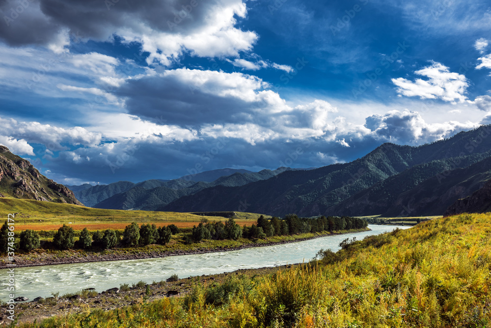 Obraz premium Mountain landscape with river Katun. Altai Republic