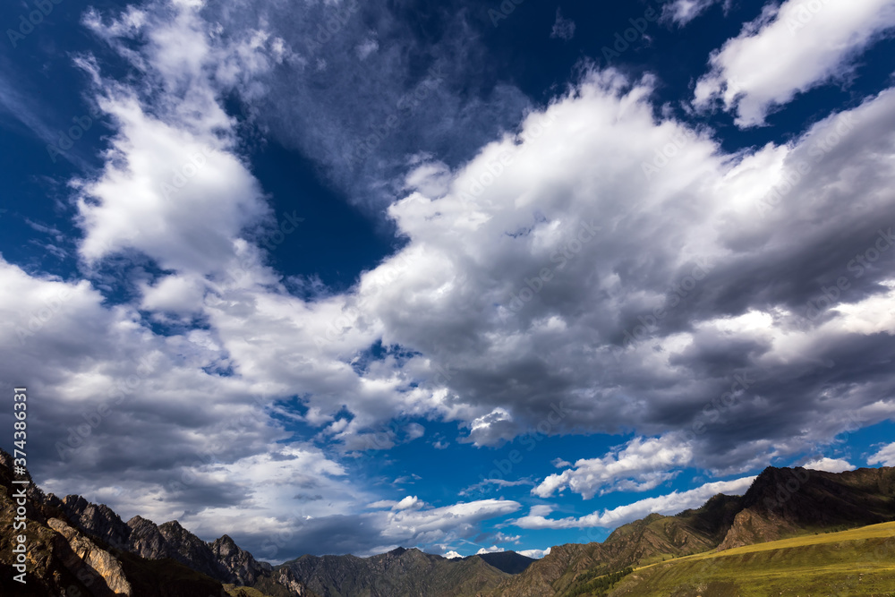 Mountain landscape with clouds. altai republic