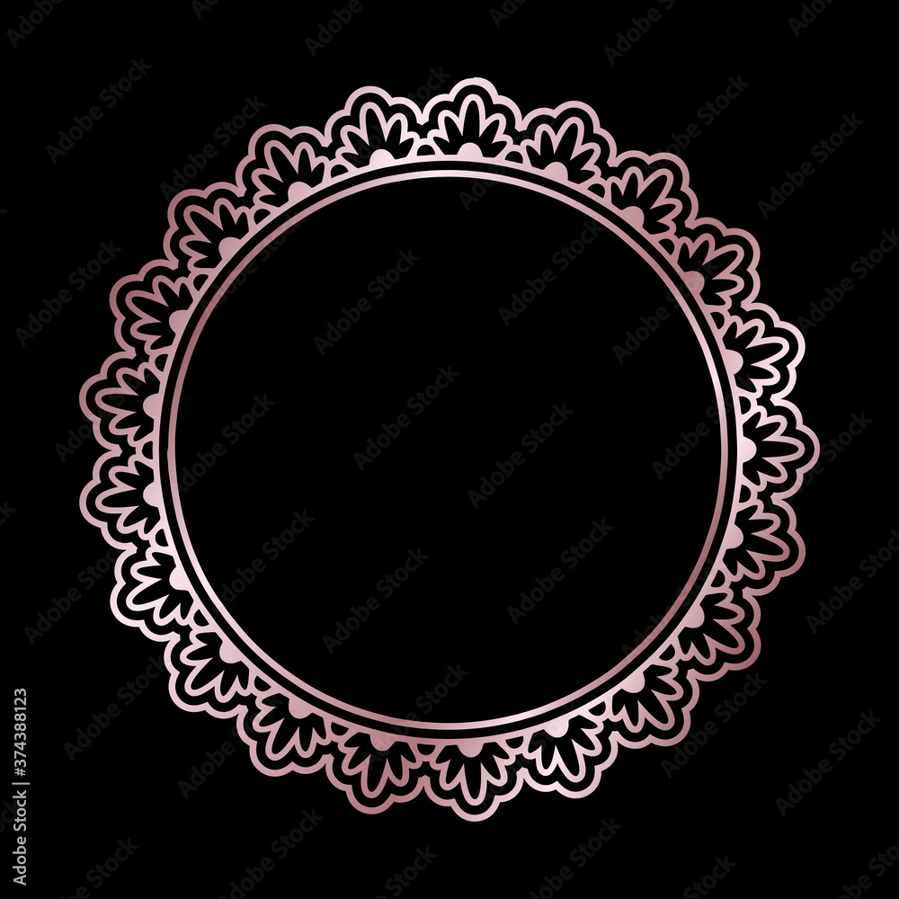 Rose golden shiny glowing ornate frame isolated over black Rose golden shiny glowing ornate frame isolated over black