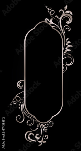 Rose golden shiny glowing ornate frame isolated over black
