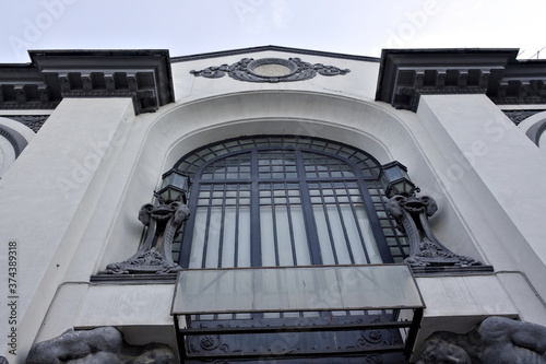 streetlight as the detail of the old market'd s facade in Saratov, Russia